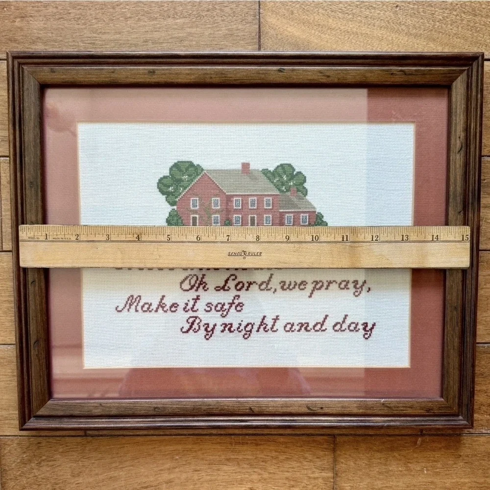 VTG 80s Framed Cross Stitch Needlepoint Bless This House 15x12